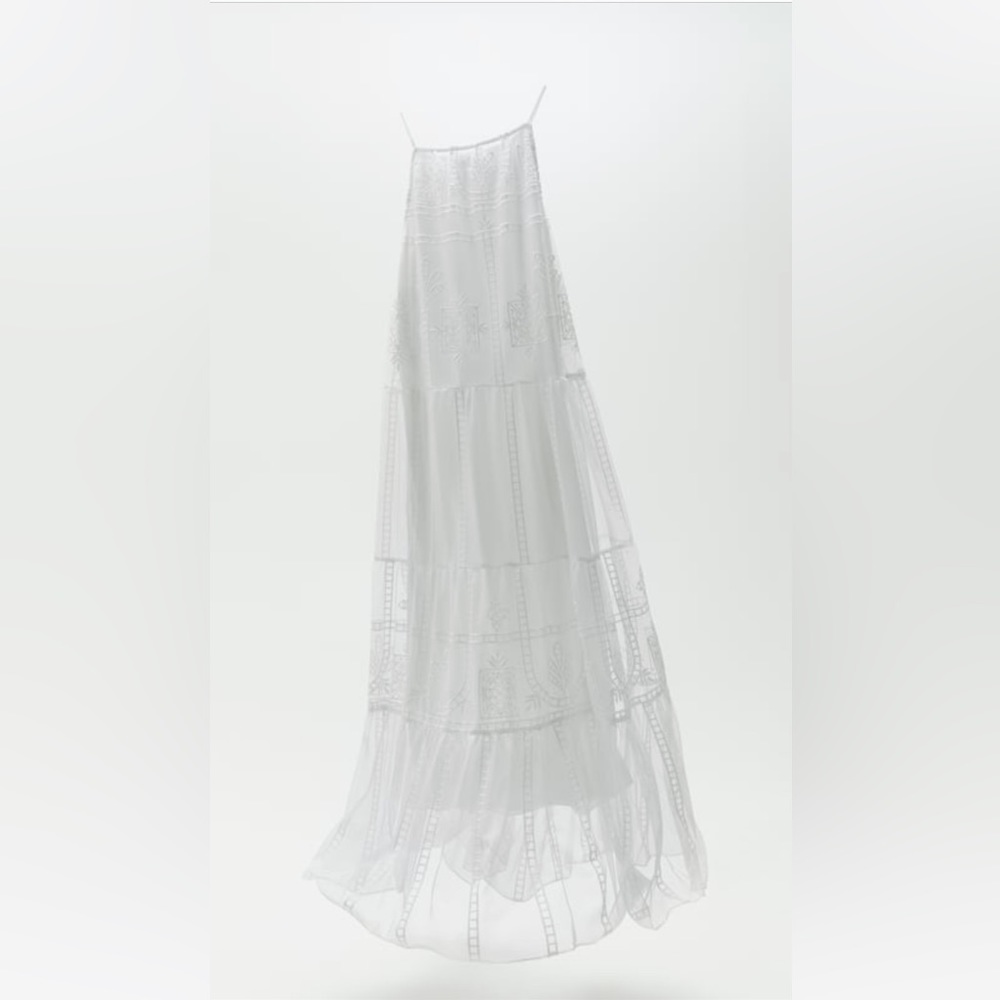 ZARA White Embroidered Tulle Dress